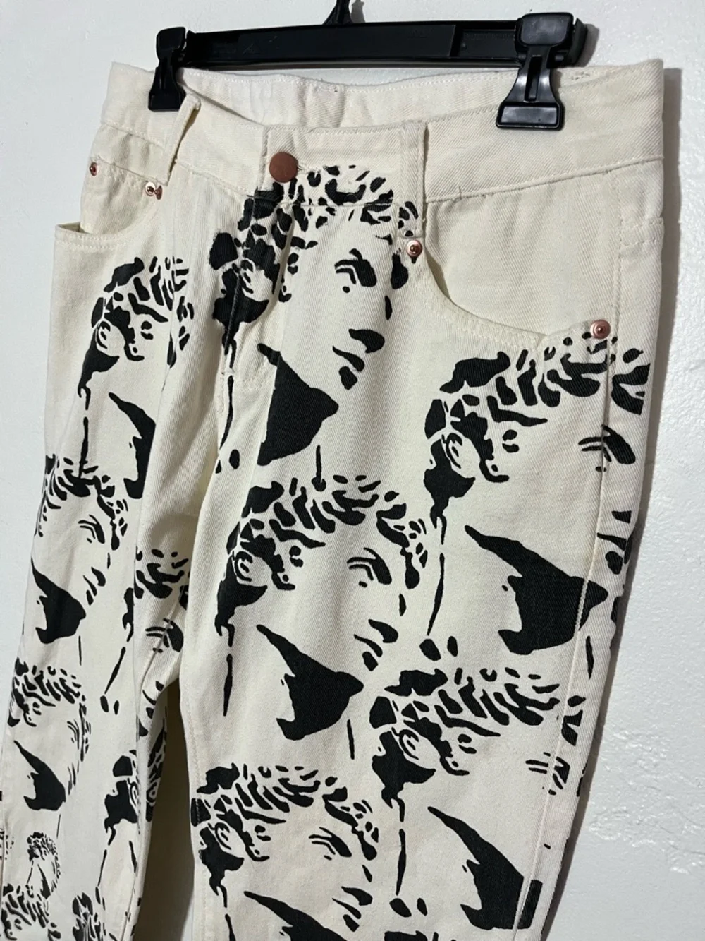 Michelangelo David Statue Printed White Jeans Denim Unique Straight Leg / Taper - Picture 3 of 10